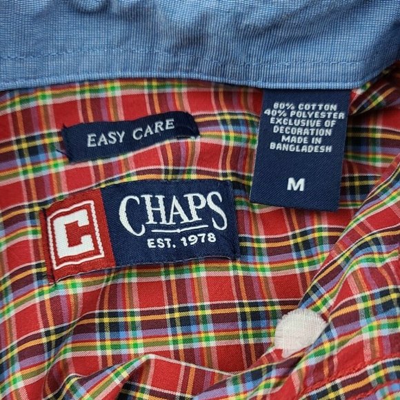 Chaps Men's SZ:M Red Blue Green Plaid Button Shirt - Picture 7 of 10